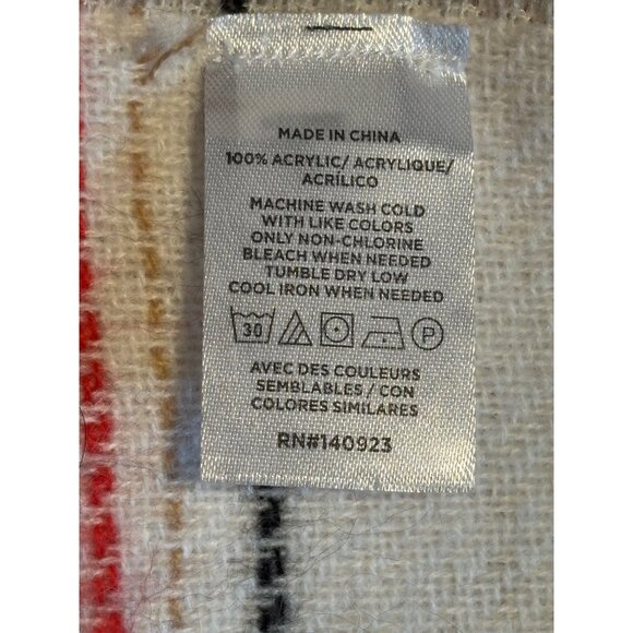 Loft Women's Size M/L Plaid Wrap Soft Poncho With Frayed Hem Red Cream Black - Picture 7 of 9